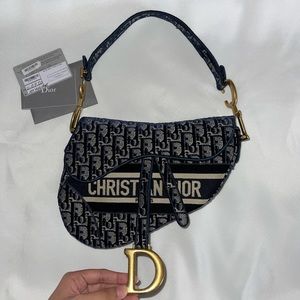 Dior Oblique Embroidered Velvet Saddle Bag